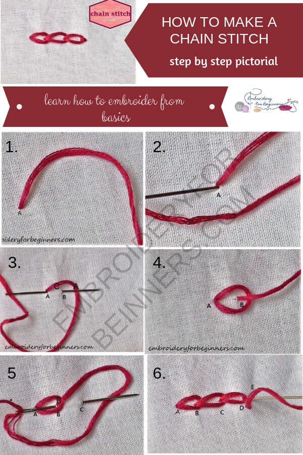 learn how to work a chain stitch in a step by step pictorial