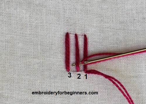 starting to weave the needle for trellis stitch