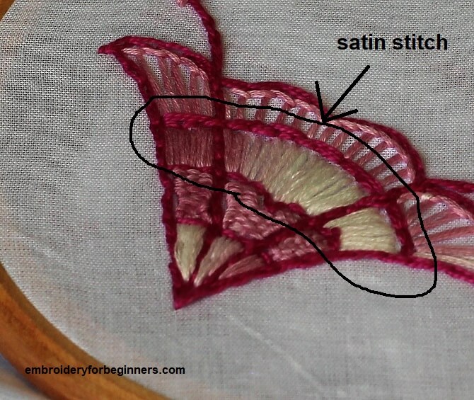 working satin stitch on a pattern