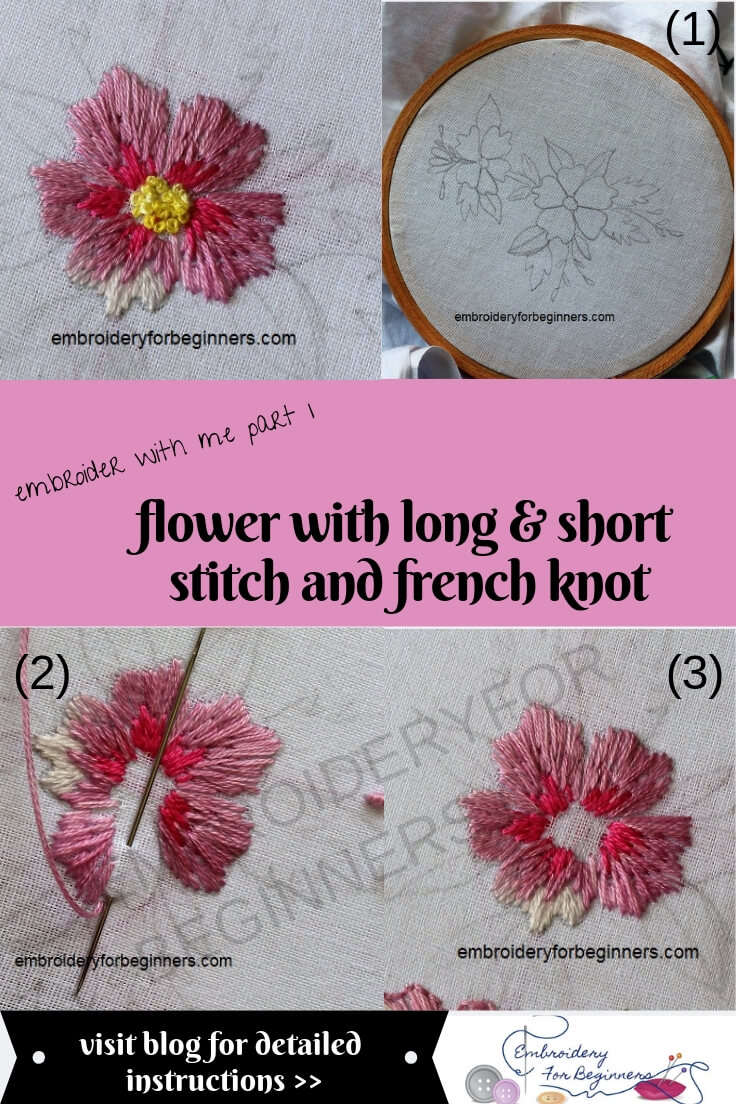 flower with long and short stitch & french knot