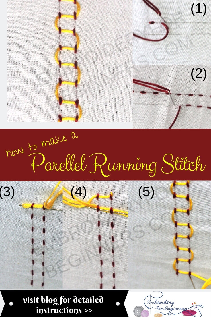 learn how to make a parallel running stitch with step by step pictures
