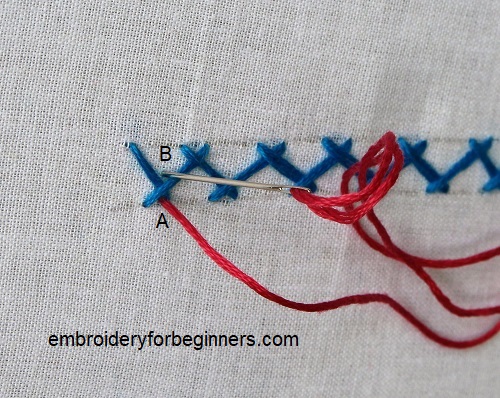 starting the tacked herringbone stitch