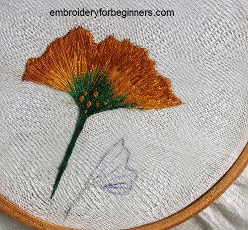 embroidering ginkgo leaves