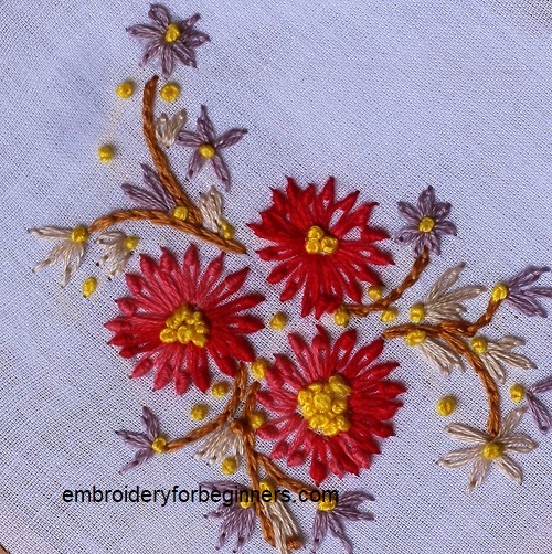 knotted lazy daisy stitch flower