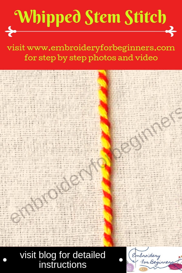visit blog for detailed instructions for working the whipped stem stitch in hand embroidery stitches tutorial