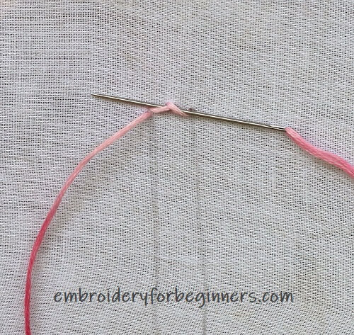 passing the needle through stitch