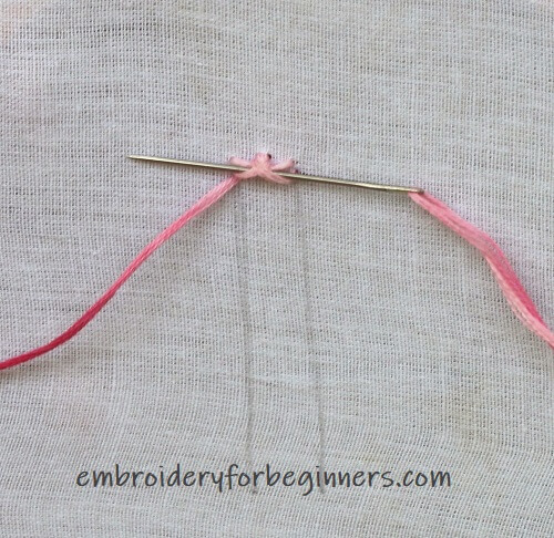 passing the needle through the floss