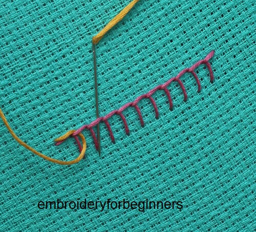 weaving the floss over blanket stitch